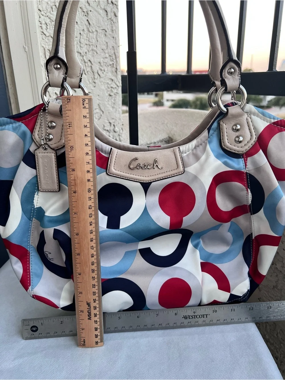 Coach Ashley Multicolor Signature Circle-Print Tote Bag - Beige Trim